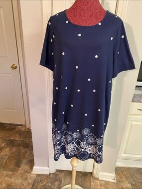 Navy Polka Dot & Paisley Hem Tunic Dress XL